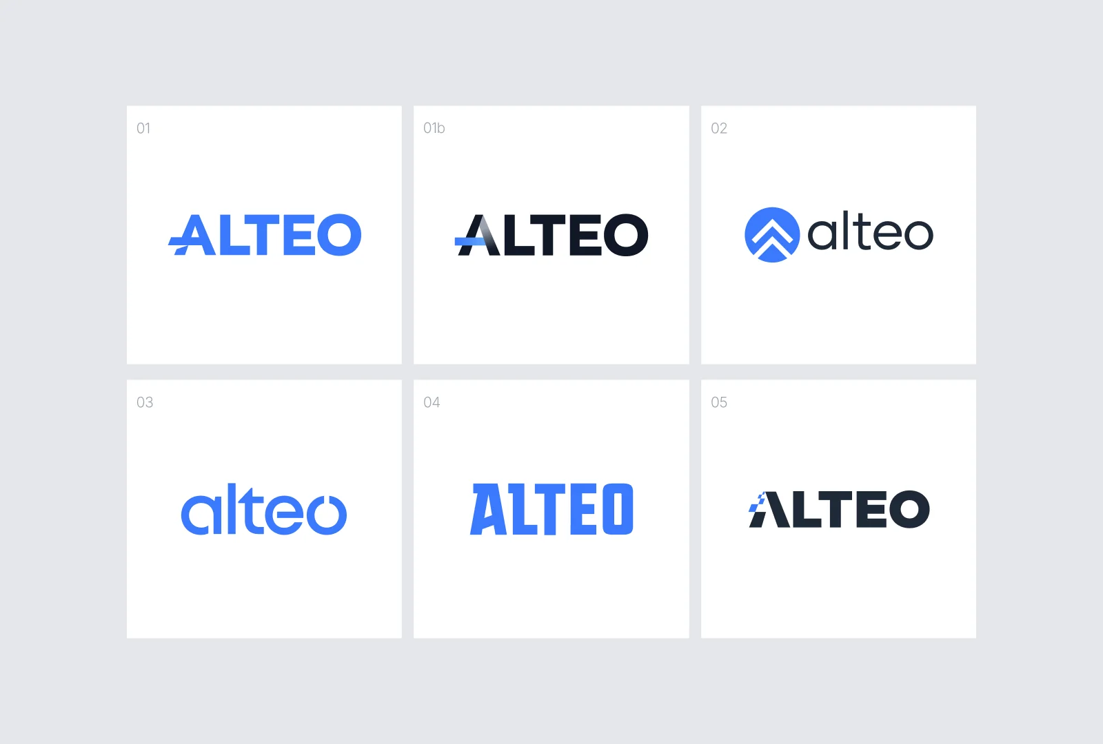 Alteo logo explorations across six identity directions
