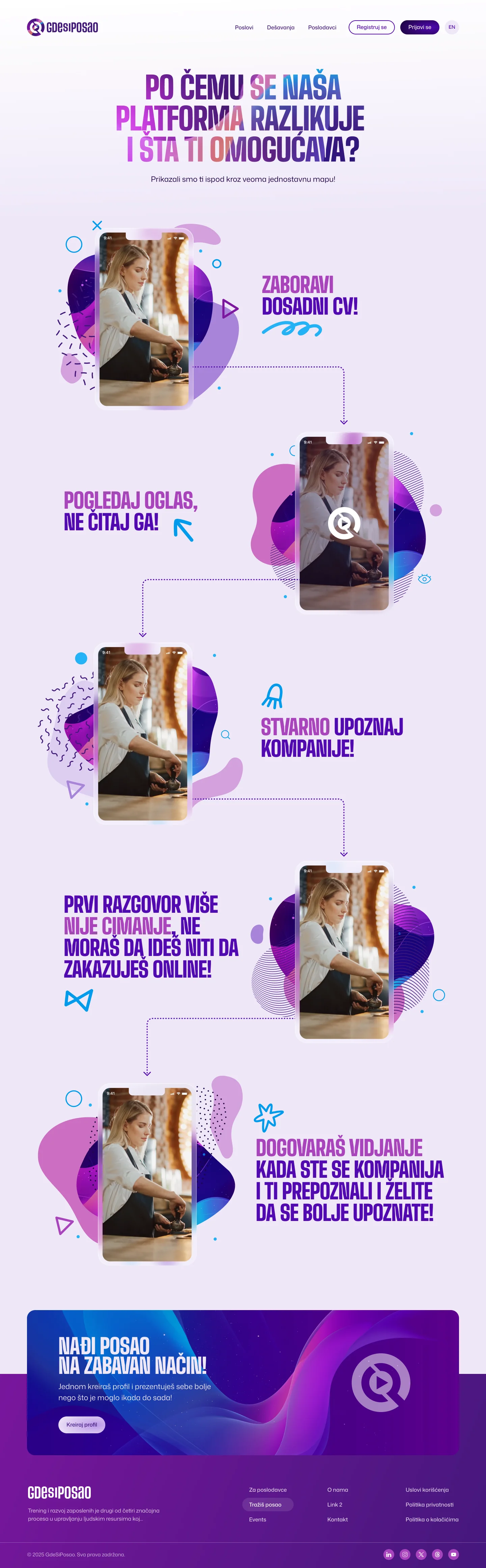 Full-page view of the GdeSiPosao candidates landing page