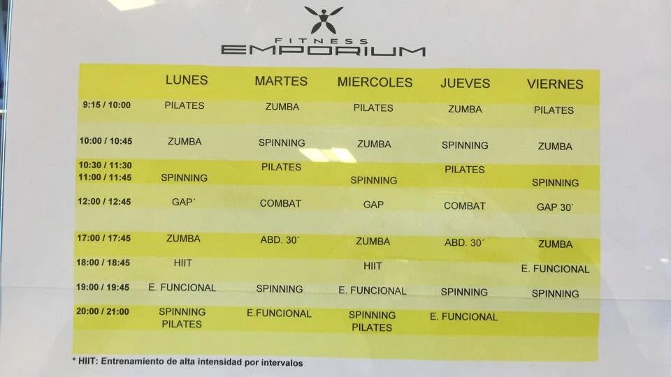 Fitness Emporium: Class timetable