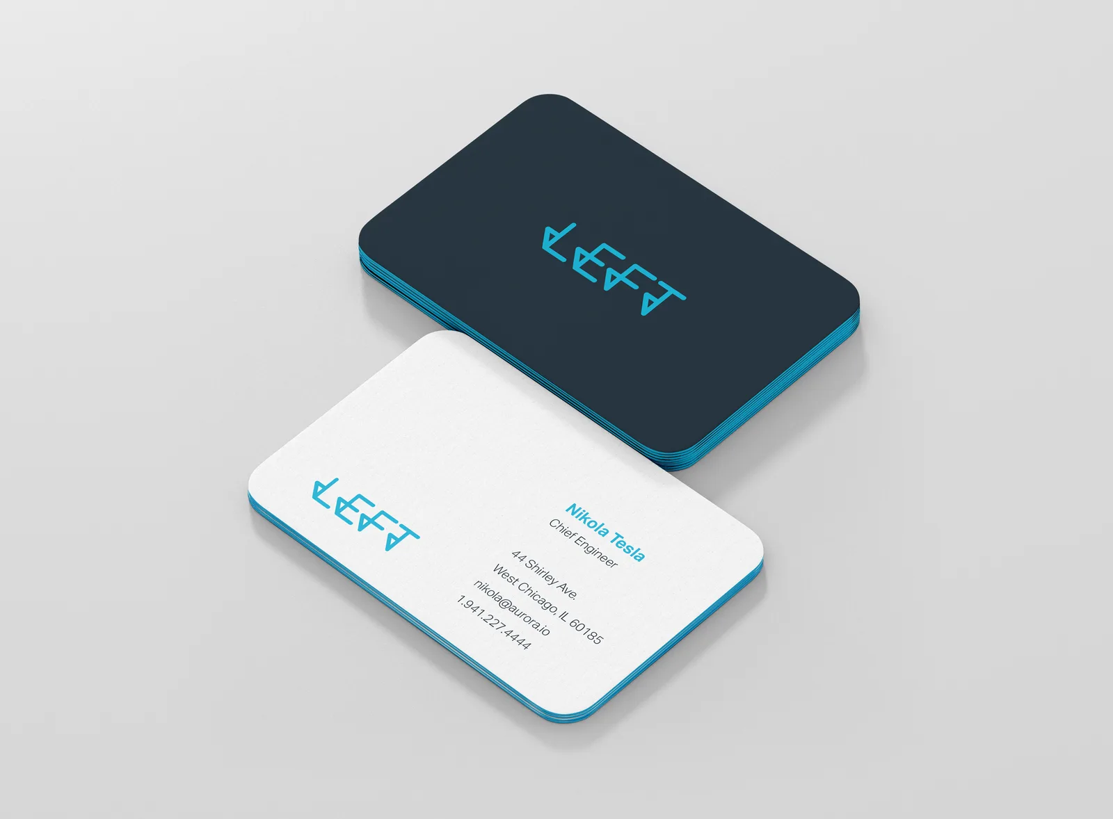 Left wordmark applied to business cards